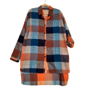 New Womens Buttondown Red Blue Long Shirt Roll Tab Sleeves Size 2XL NWOT